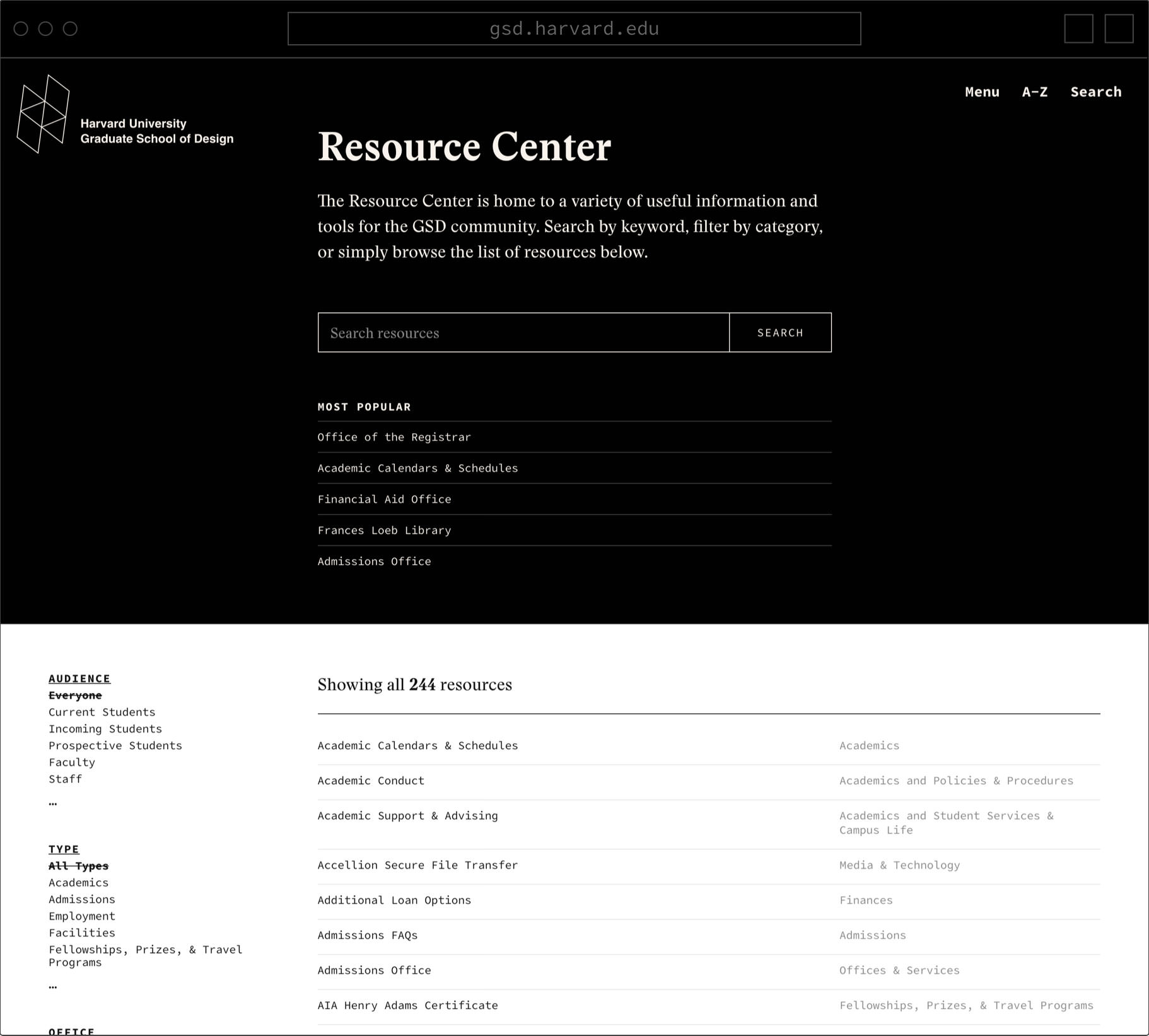 Resource center page on the GSD website.