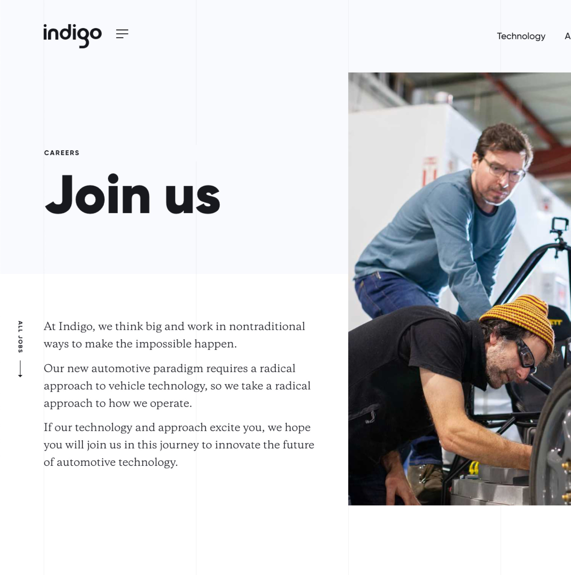 Careers page on the indigo website.