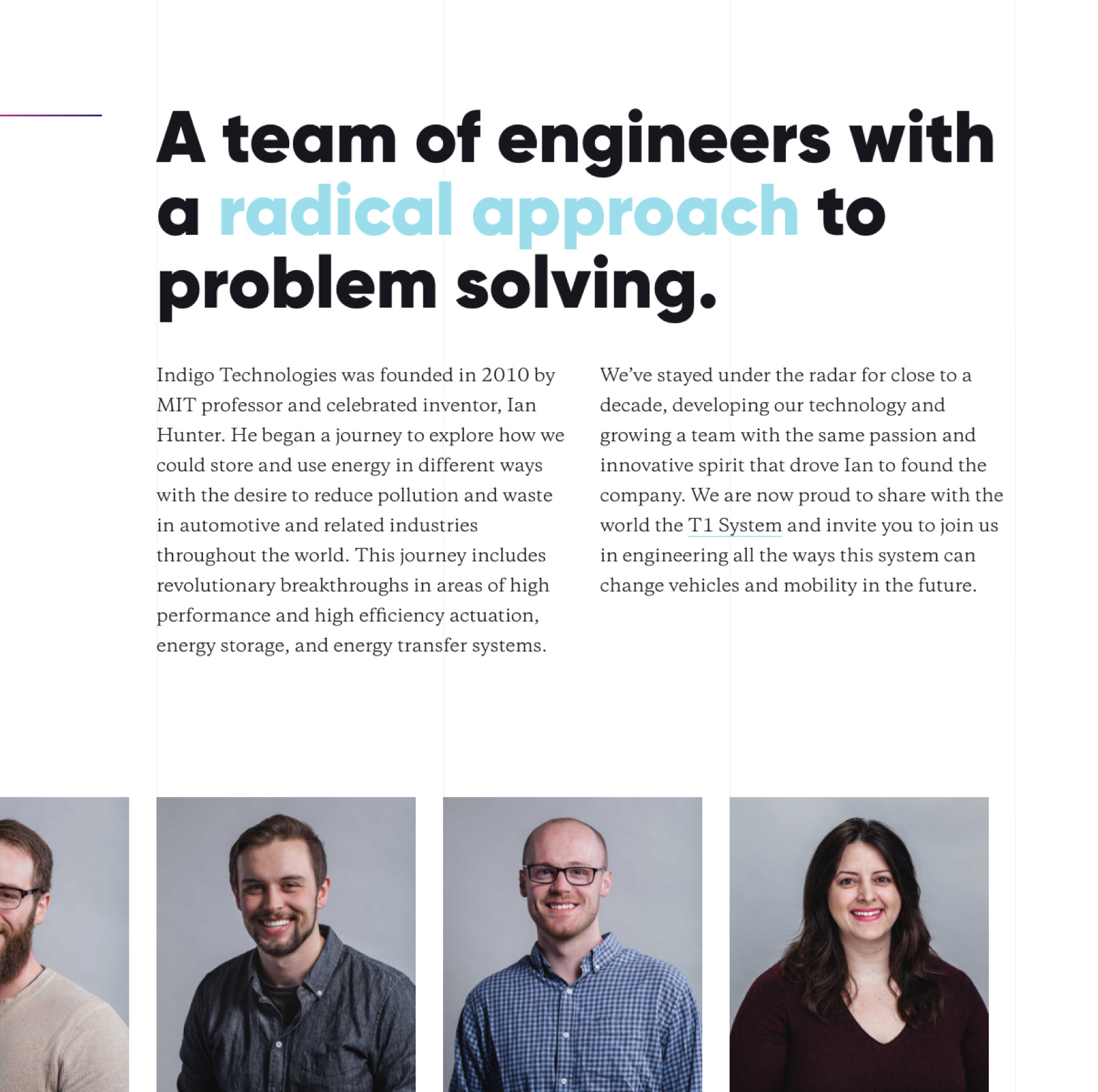 Team page on the Indigo website.