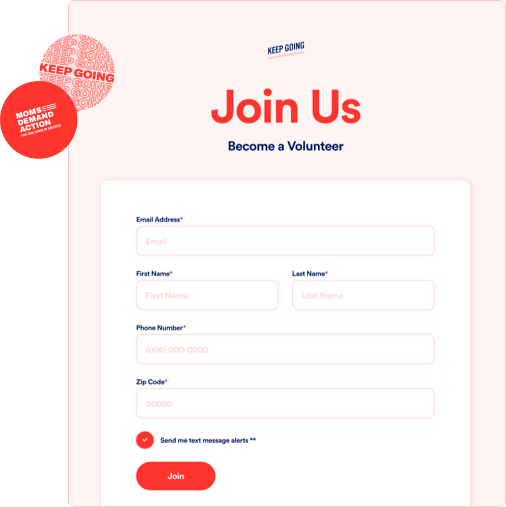 The form to become a volunteer on the Moms Demand Action website.