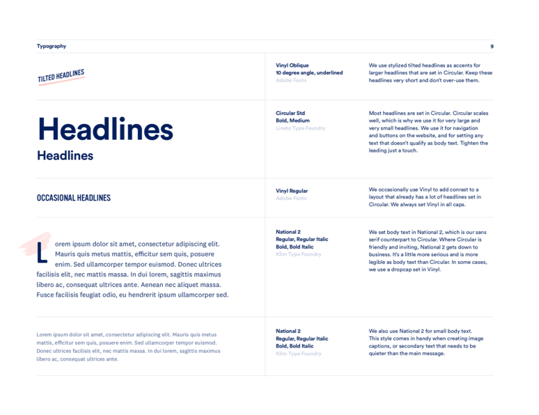 A page from our design system guide about headlines.