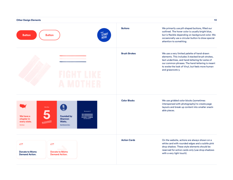 A page from our design system guide about design elements.
