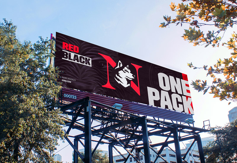 Northeastern Huskies billboard that reads: One pack.