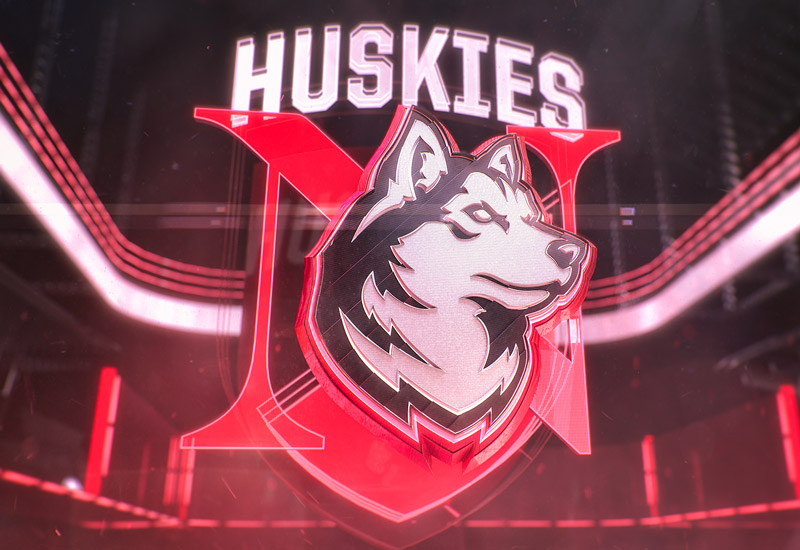Huskies logo on a sign.