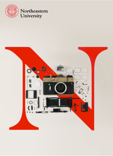 Northeastern poster with photography equipment.