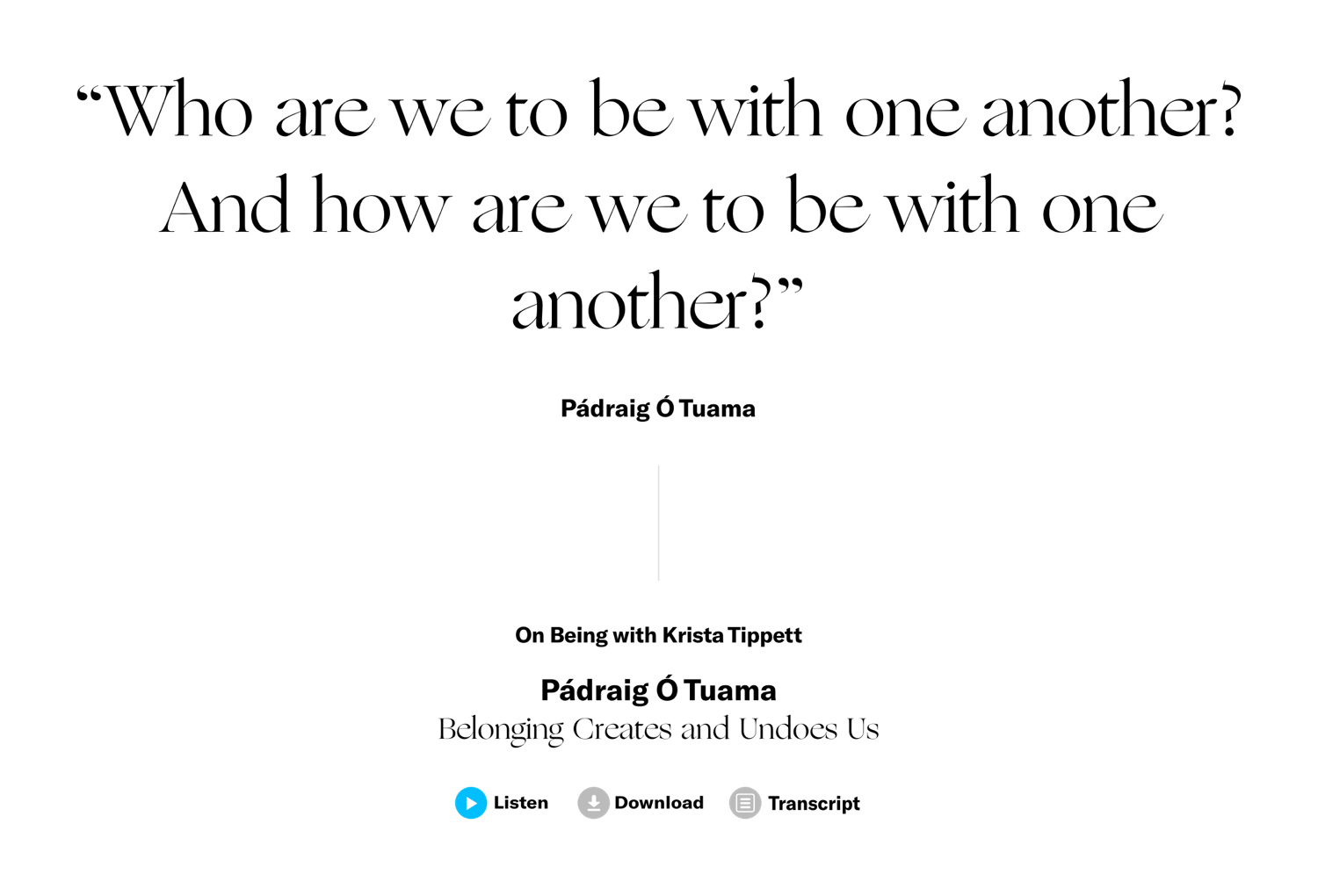 Homepage of the On Being website.