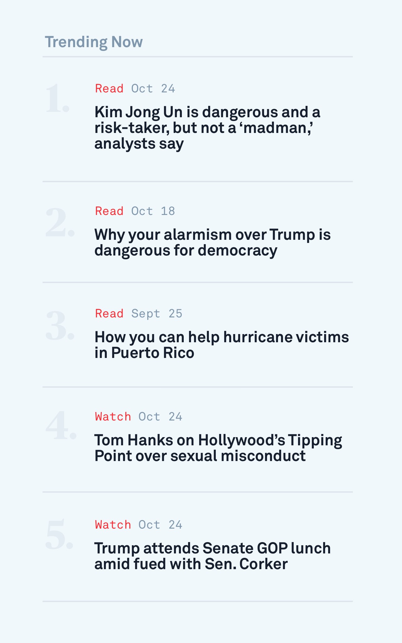 Trending topics from the PBS NewsHour site.