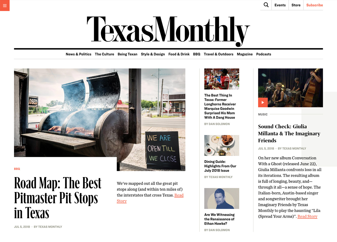 Home page on Texas Monthly website.