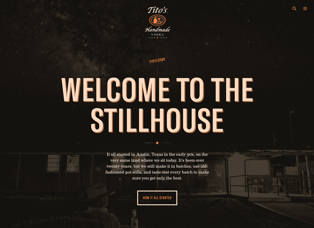 Homepage of the Tito's Handmade Vodka website.