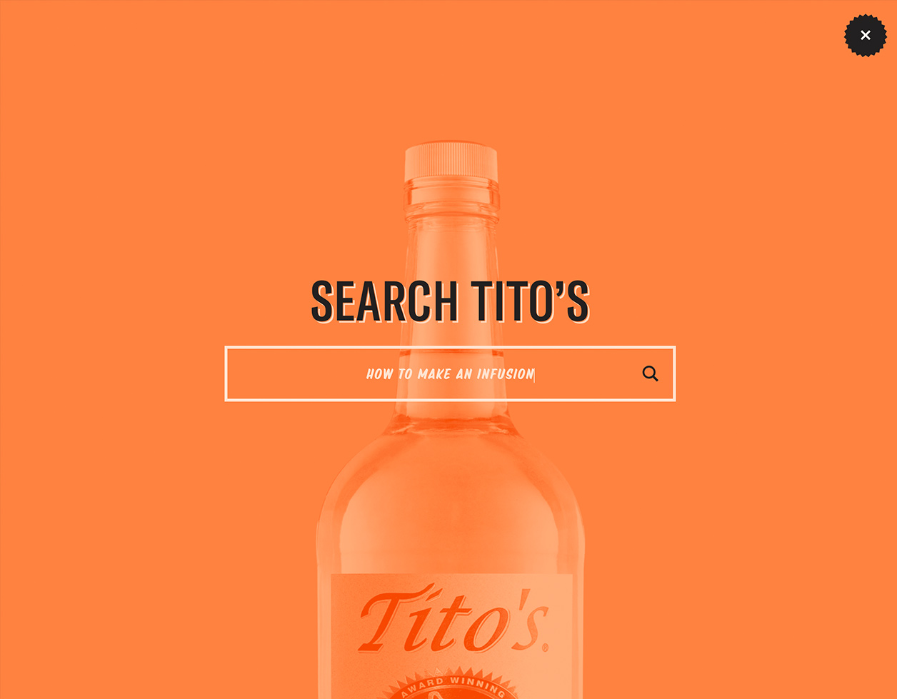 Global search page on the Tito's Handmade Vodka website.