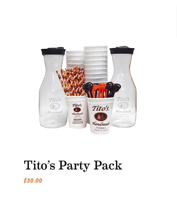 Tito's Party Pack on the store of the Tito's Handmade Vodka website.