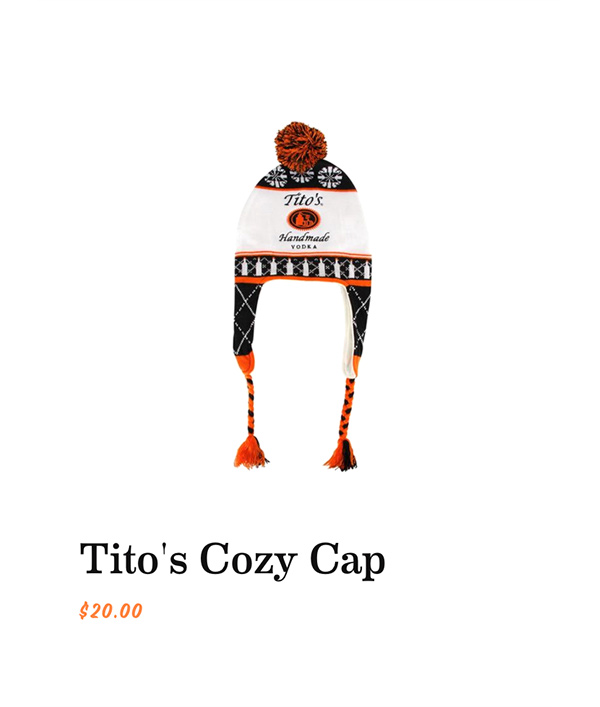 Tito's Cozy Cap on the store of the Tito's Handmade Vodka website.