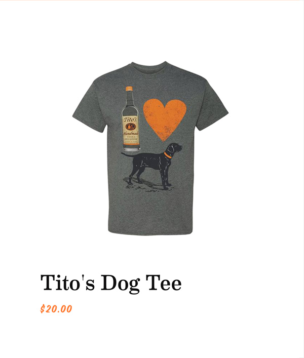 Tito's Dog Tee on the store of the Tito's Handmade Vodka website.