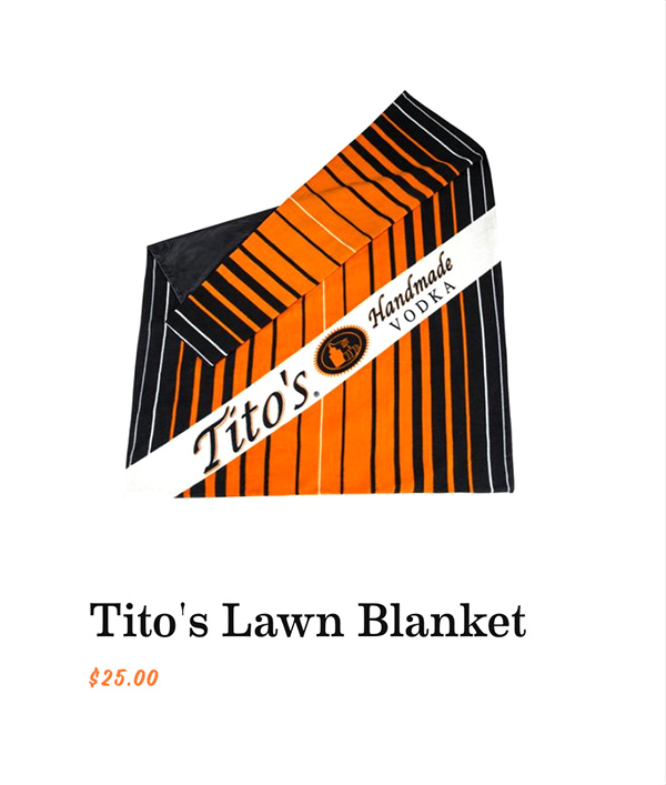 Tito's Lawn Blanket on the store of the Tito's Handmade Vodka website.