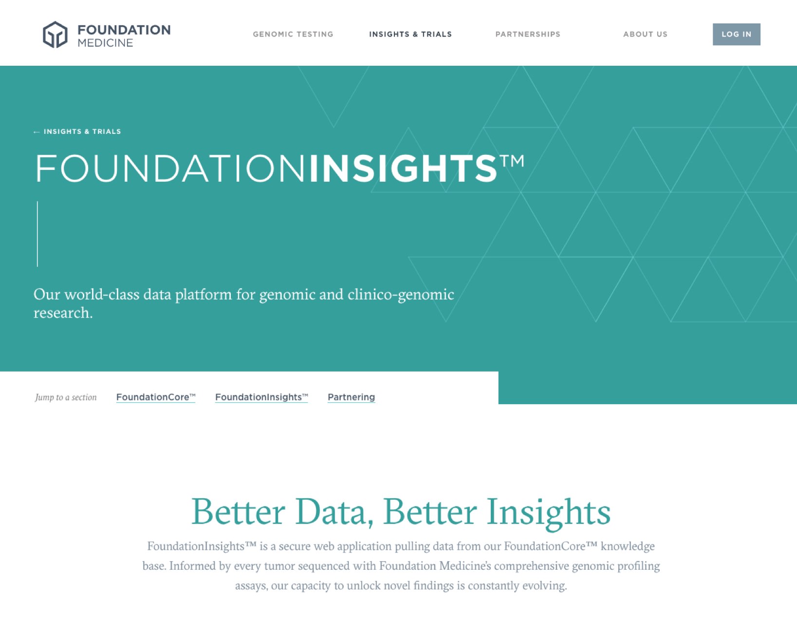 Screenshot of the top of the Foundation Insights page on a tablet