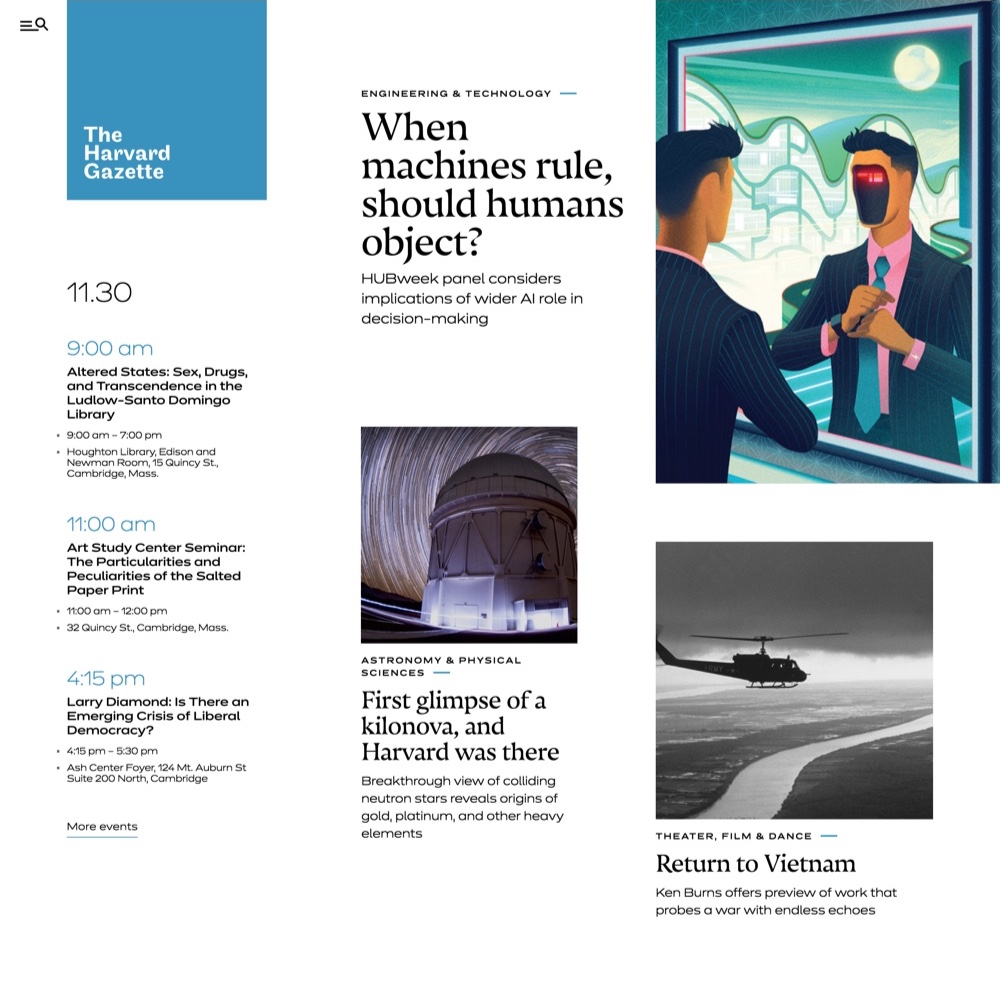 Harvard Gazette home page (blue theme)