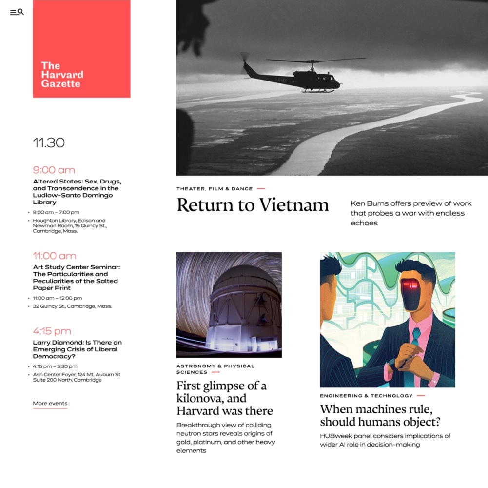 Harvard Gazette home page (orange theme)