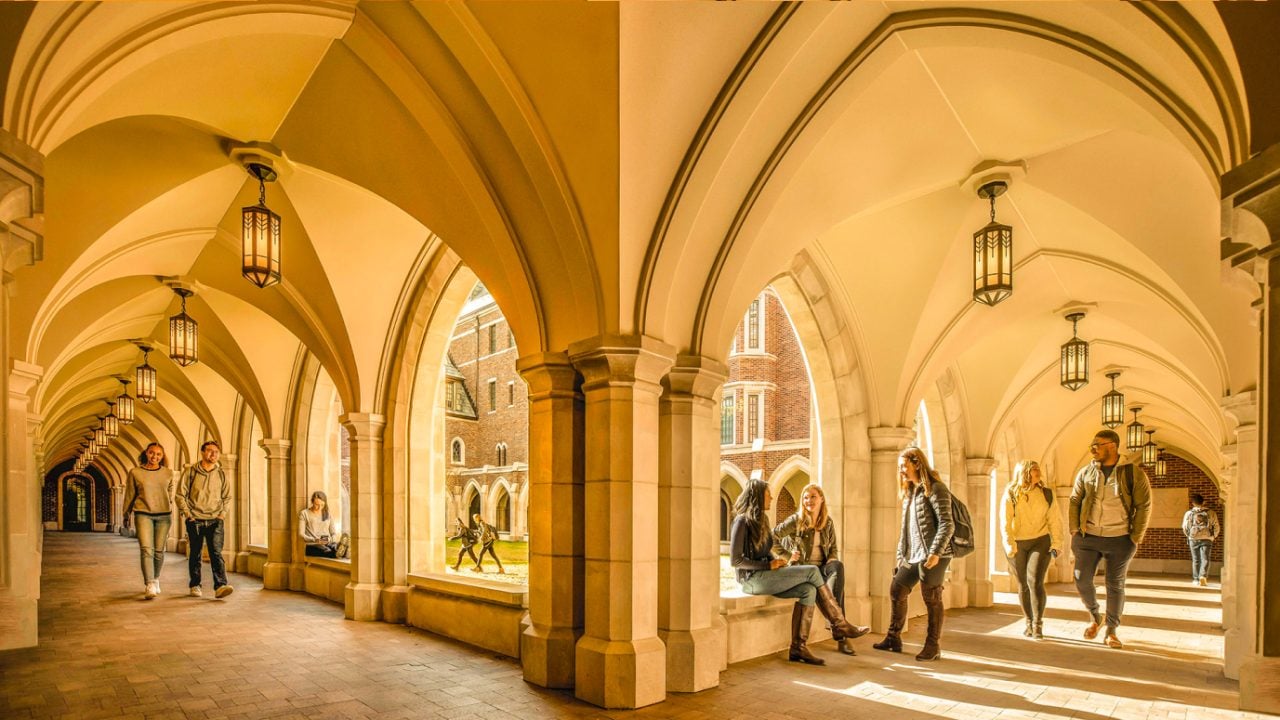 Students walking through the Vanderbilt University campus