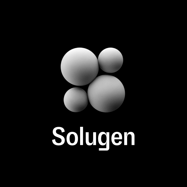 Solugen's logo featuring the S molecule on a black background